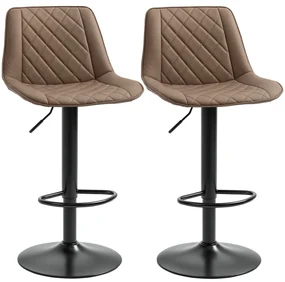 HOMCOM Set de 2 Scaune Înalte de Bar cu Înălțime Reglabilă, Rotative cu Bază din Oțel, 46,5x51x86-106 cm, Maro Închis | Aosom Romania