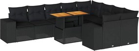 vidaXL Set canapele de grădină cu perne, 10 piese, negru, poliratan
