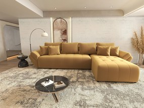 Colțar extensibil dumonde cu ladă de depozitare si sezut confortabil din spuma high-density, Berlin XL Royal Mustar 350x185 cm II