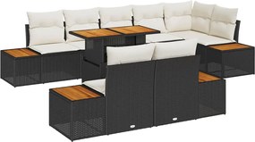 vidaXL Set de masă pentru grădină cu pernă 9 pcs Negru și Bej