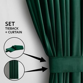 Draperie verde-închis dimout (semi-opacă) din catifea 140x245 cm Eyelets – Restilo