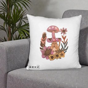 Perna Decorativa Ciuperca Pisica Boho, 40x40 cm, Alb Pufos, Husa Detasabila, Perna Inclusa, BEKZ®