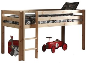 Pat înălțat pentru copii VIPACK Pino cu scară, 90 x 200 cm, natur, înălțime 115 cm