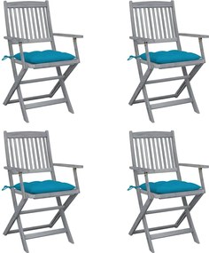 vidaXL Scaune pliabile de exterior cu perne, 4 buc., lemn masiv acacia