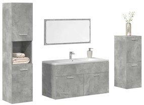 vidaXL Set mobilier de baie, 4 piese, gri beton, lemn compozit