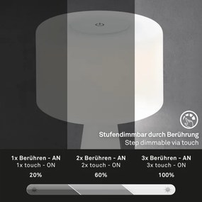 Lampă LED tactilă reîncărcabilă dimabilă de masă Briloner 7420016 LED/4W/5V IP44 3000K alb