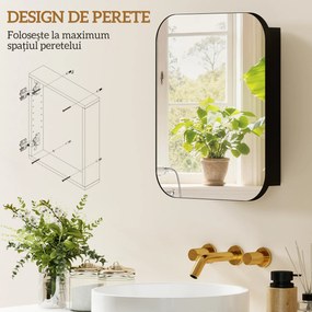 HOMCOM Dulap Baie cu Oglindă și 2 Uși Soft Close, Dulap cu Oglindă, Rafturi Reglabile, Dulap Suspendat Economisire Spațiu din Sticlă, Negru | Aosom Romania