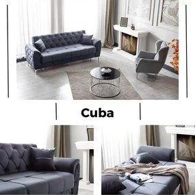 Canapea extensibila 3 locuri living 233x90x92 cm – stofa, gri antracit – Cuba