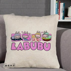 Perna Personalizata Labubu Sleeping Quad, 40x40 cm, Bej Canapea, Husa Detasabila, Perna Inclusa, BEKZ®