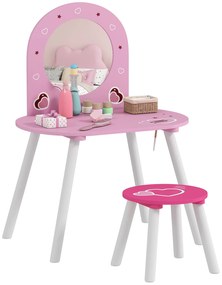 AIYAPLAY Măsuță de toaletă pentru copii cu taburet și oglindă Măsuță pentru fete cu inimioare pentru copii 3-6 ani roz | Aosom Romania