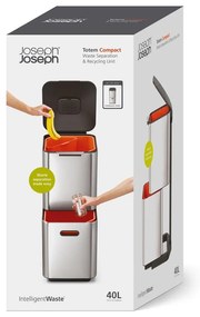 Coș de gunoi argintiu de reciclat din oțel 40 l Totem Compact – Joseph Joseph