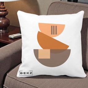 Perna Decorativa Geometric Bauhaus Boluri Portocaliu, 40x40 cm, Alba Mata, Husa Detasabila, Perna Inclusa, BEKZ®