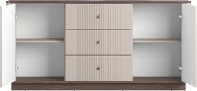Comodă cu sertare pe soclu Vesper 160 cm - kashmir / nuc / mânere aurii