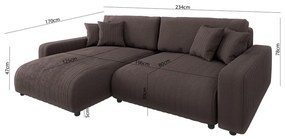 Colțar maro extensibil cu tapițerie din catifea reiată (cu colț variabil) Sara – Ropez