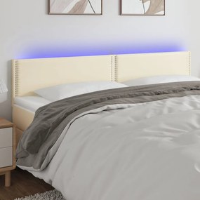 Tablie de pat cu LED, crem, 200x5x78 88 cm, piele ecologica 1, Crem, 200 x 5 x 78 88 cm
