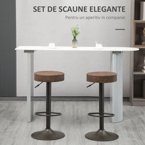 HOMCOM Set 2 Scaune de Bar, Scaune de Bucătărie Pivotante, Înălțime Reglabilă, 35x36x64-85 cm, Maro | Aosom Romania