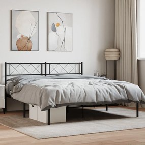 372276 vidaXL Cadru de pat metalic cu tăblie, negru, 135x190 cm