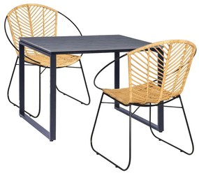 Set 2 scaune din ratan Carla și masă neagră Strong - Bonami Essentials