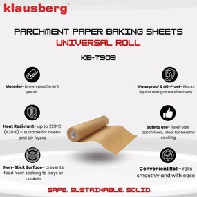 Hartie de copt Klausberg KB 7903, Rolă 20 m, 38 cm, -40 pana la 230°C, Utilizare universala, Neaderent, Maro