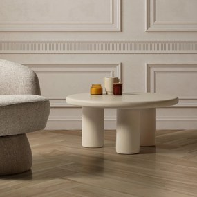 Măsuță de cafea crem rotundă cu aspect de piatră ø 80 cm Iriel – MOME