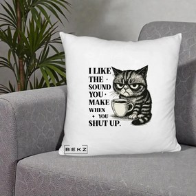 Perna Decorativa I Like the Sound You Make Pisica, 40x40 cm, Alb Pufos, Husa Detasabila, Perna Inclusa, BEKZ®