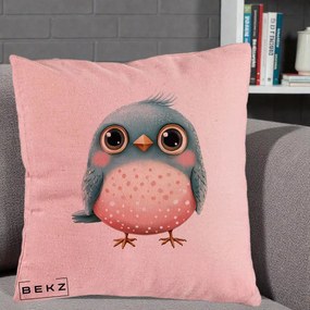 Perna Decorativa Pasare Teal-Roz cu Pete, 40x40 cm, Roz, Husa Detasabila, Perna Inclusa, BEKZ®