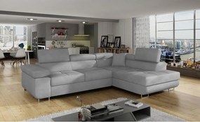 Colțar gri deschis extensibil/cu spațiu de depozitare cu tapițerie din catifea (cu colț pe partea dreaptă/în formă de ”L”) Anton – ELTAP