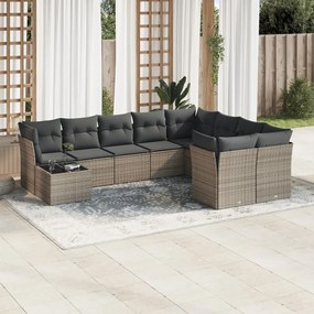 vidaXL Set mobilier de grădină cu perne, 10 piese, gri, poliratan