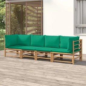 3155152 vidaXL Set mobilier de grădină cu perne verzi, 4 piese, bambus