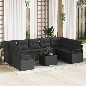 vidaXL Set de canapele pentru grădină 10 pcs Negru Rattan poli