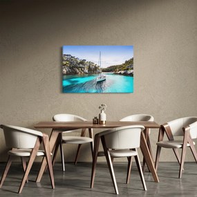 Tablou - Plajă cu barca cu pânze (90x60 cm)