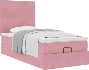 vidaXL Cadru de pat otoman cu saltele Roz 100x200cm catifea