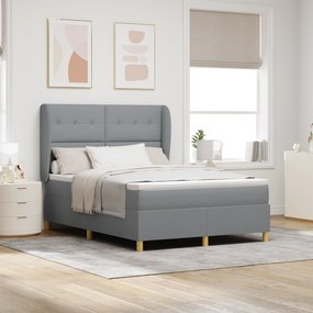 vidaXL Pat box spring cu saltea, gri deschis, 140x200 cm, textil