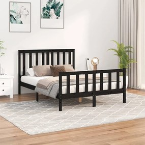 3188210 vidaXL Cadru de pat cu tăblie, negru, 140x200 cm, lemn masiv de pin