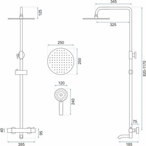 Coloana de dus cu termostat REA Lungo Copper Brush