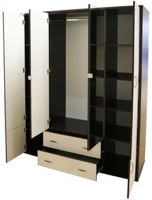 Dulap Torino cu oglinzi, 165 x 54 x 202 cm, Wenge / Brad