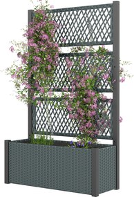 Outsunny Jardinieră înaltă cu spalier în aspect rattan, ghiveci cu suport pentru cățărătoare 90 x 35 x 148 cm Gri închis | Aosom Romania
