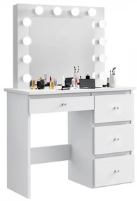 SEA538 - Set Masa toaleta, 94 cm, cosmetica machiaj oglinda masuta vanity, oglinda cu LED-uri cu sau fara scaun - Alb