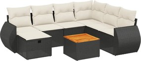 vidaXL Set mobilier de grădină cu perne, 8 piese, negru, poliratan