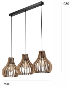 Lustră pe cablu TUCCI 3xE27/15W/230V stejar/negru