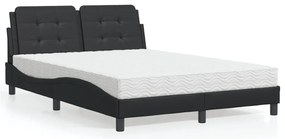 vidaXL Pat cu saltea, negru, 140x190 cm, piele ecologică