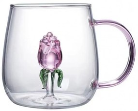 Cană cu lalea de sticlă în interior, pereți dubli, sticlă borosilicată, 400 ml, SZK129