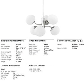 Candelabru, lustra suspendata, design modern ESTEE, nichel lucios