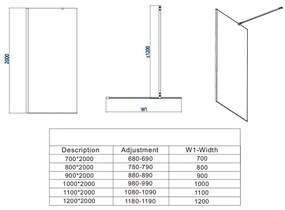 Paravan de dus tip Walk-in 70Ã 200 cm 8 mm profil crom lucios