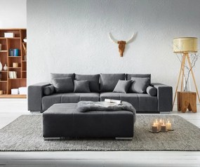 Canapea extensibilă dumonde cu ladă de depozitare si sezut confortabil din spuma high-density, Marbela Enjoy Graphite XXL 295x100 cm cu taburet inclus
