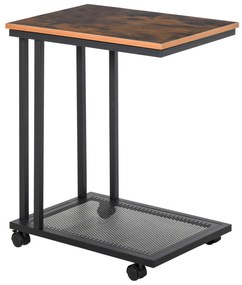 Masuta de cafea coltar pentru canapea si pat cu 4 roti in stil industrial din lemn, 51x36x61 cm HOMCOM | Aosom RO