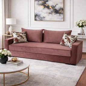 Canapea LARISA extensibila, 3 locuri, cu lada de depozitare, catifea roz, 220x95x85 roz, Catifea