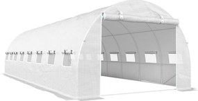 Outsunny Seră tunel de grădină 24 m² 8L x 3l x 2H m - 16 ferestre, ușă rulabilă cu fermoar, oțel galvanizat, prelată PE, Alb | Aosom Romania
