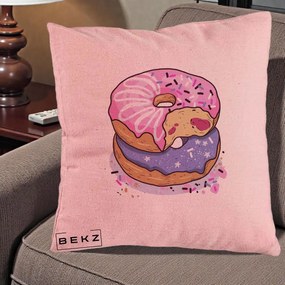 Perna Decorativa Donuts Roz si Mov, 40x40 cm, Roz, Husa Detasabila, Perna Inclusa, BEKZ®