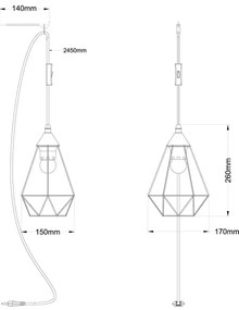 Lustră pentru priză Globo 15745 ZACHARY 1xE27/60W/230V
